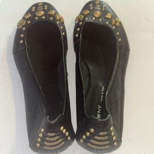 DKNY Black Flats with Gold Studs